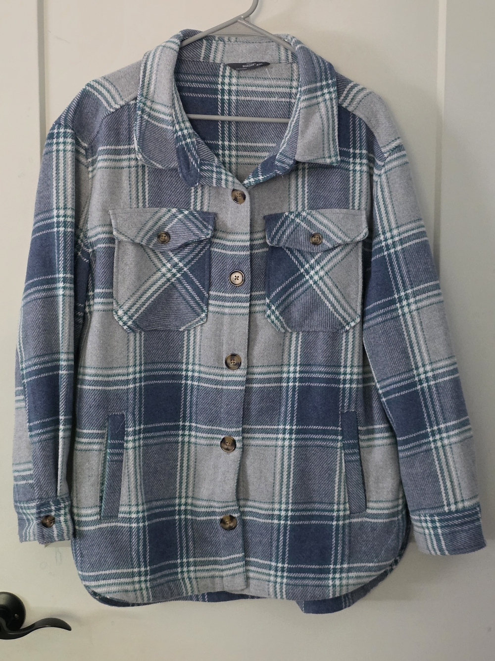 Blue/Gray Plaid Button-Up Women's Shacket